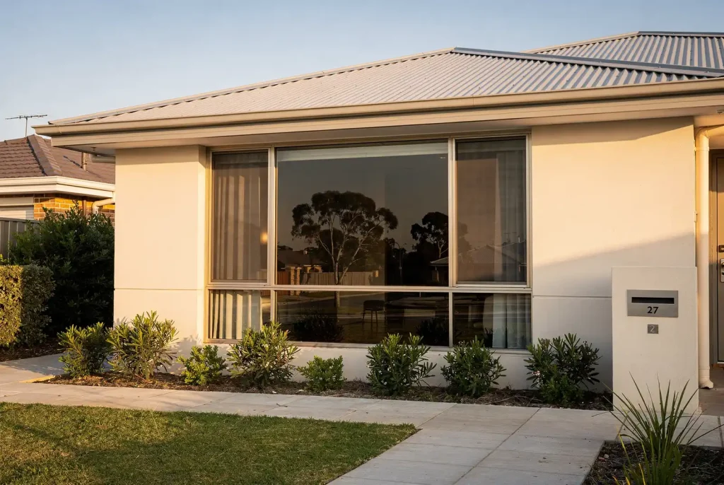 Freshly tinted window in a tidy Perth home, softly lit against a clean background.
